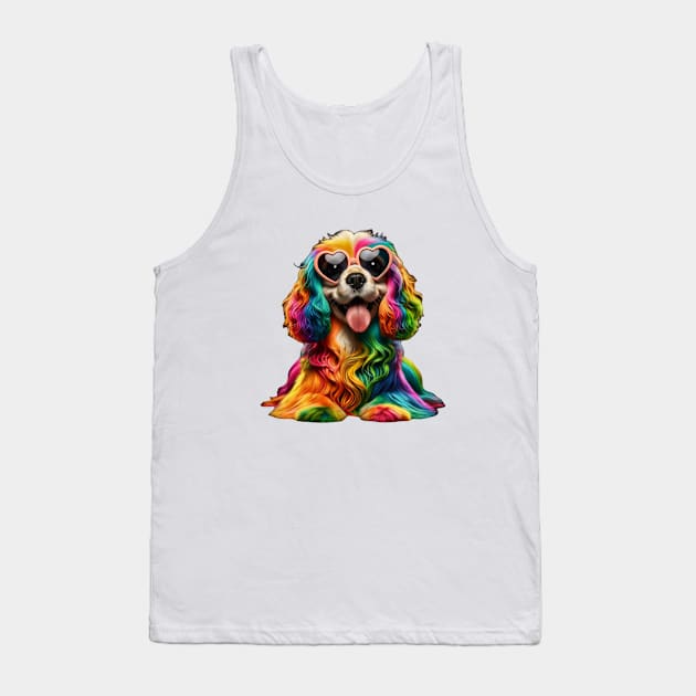 Rainbow Cute Dog Wearing Glasses Heart Puppy Love Dog Funny Tank Top by solo4design